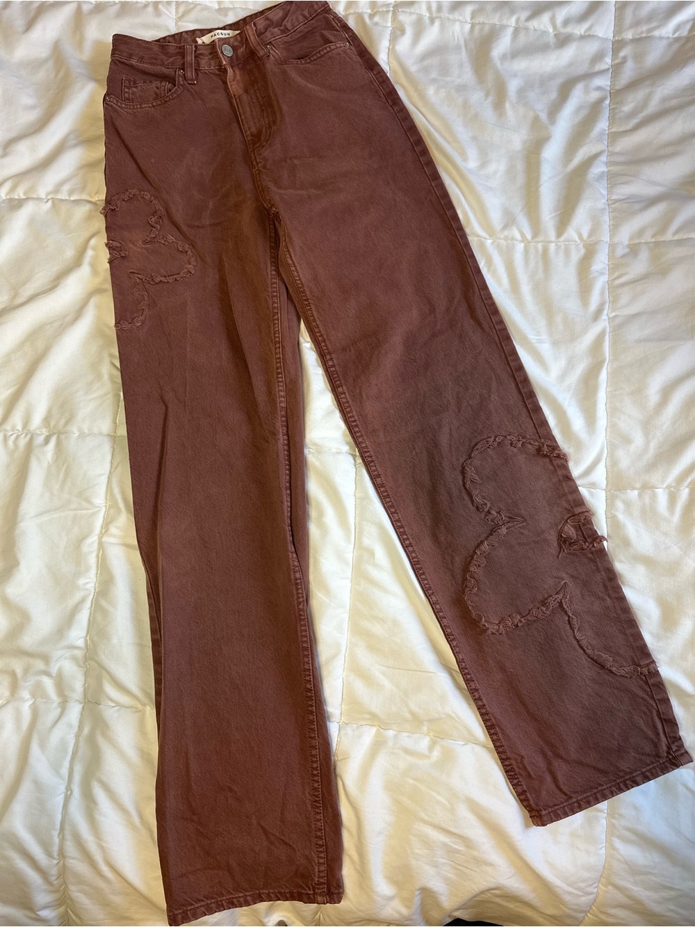 Pacsun High-Rise Women's Jeans in Rust Brown with Distressed Floral Details